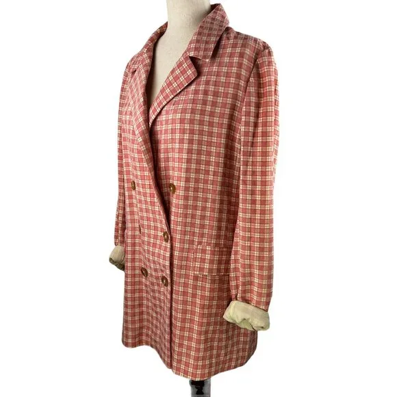 NWT FREE PEOPLE Pink/Rose Olivia Gingham Lightweight Blazer Trench Jacke… - Picture 6 of 16